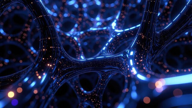 Abstract Blue Neural Network Digital Connections.