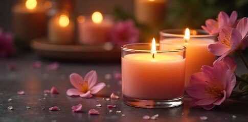 Serene Spa Atmosphere Softly Burning Soy Candles Create a Calming and Relaxing Ambiance, Perfect for Aromatherapy, Self-Care, and Relaxation. Elegant Glass Containers, Ivory Scented Wax.