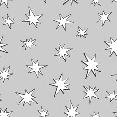 Doodle geometric hand drawn stars seamless pattern. Vector background.