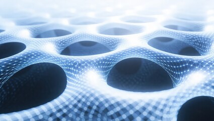 Abstract digital network structure with glowing connections and cells.