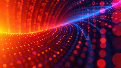 Abstract Digital Tunnel with Binary Code and Vibrant Colors.