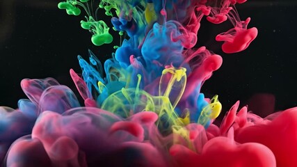 Vibrant, colorful ink plumes gracefully dance and swirl together, creating a dynamic abstract art piece perfect for creative projects - Powered by Adobe