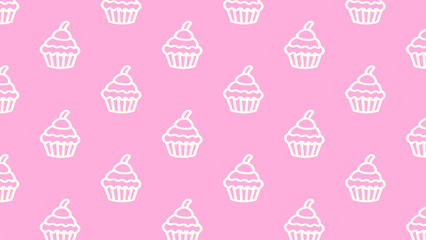 Delicate Cupcake Dream A Whimsical Pattern of White Cupcake Outlines on a Pink Canvas