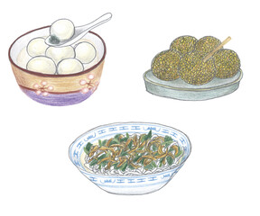 중국 음식을 손그림으로 그린 일러스트