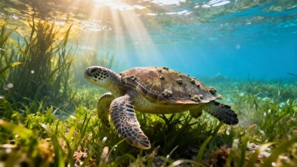 바다거북이_해초숲을_헤엄치는_모습