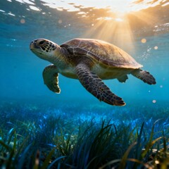 바다거북이_평화롭게_수영하는_수중풍경