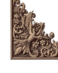 Ornate corner piece, carved stone design with birds and floral motifs