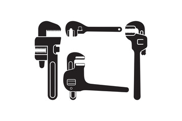 Pipe Wrench Silhouette Tool Set Adjustable Wrench Black Design Collection