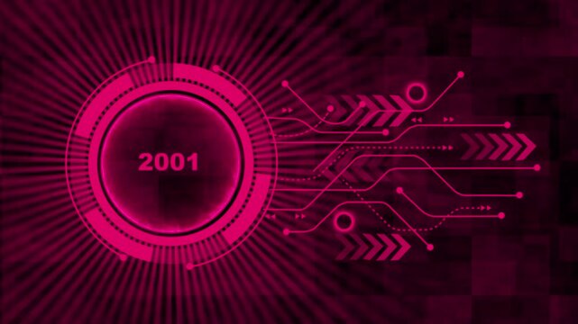 3d text animation 4k video. 2001 text with screen effects of technological failures. Concept of counting years. Past year technology concept on black background. 4k rendering video.