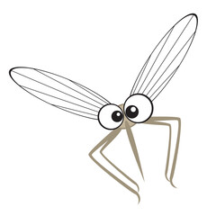 Cute flying cartoon mosquito with bulging eyes. Vector flat character design isolated on white background