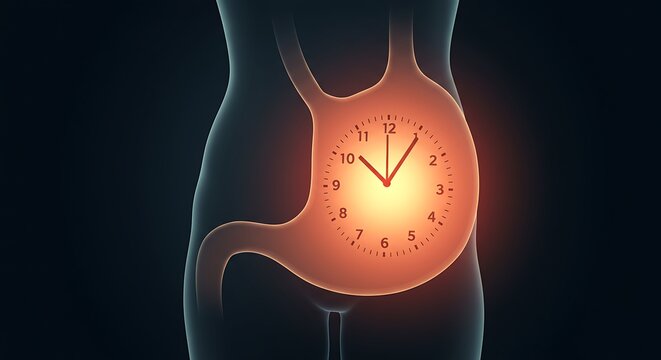 Stomach clock concept illustrating digestive timing and gut health for nutrition wellness projects