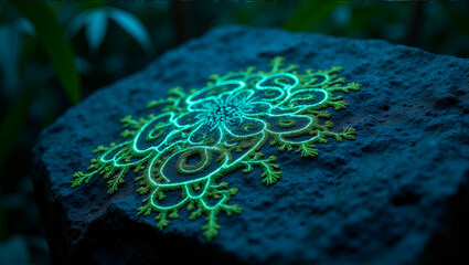 Bioluminescent Moss on Rainforest Rock &mdash; Hyper-Realistic Macro