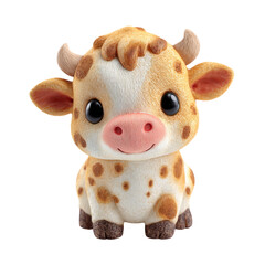 Adorable Cartoon Cow on Black Background 3D Rendered.