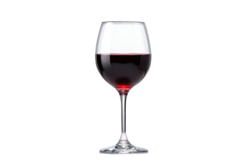 Red wine in a stemmed glass against a black background