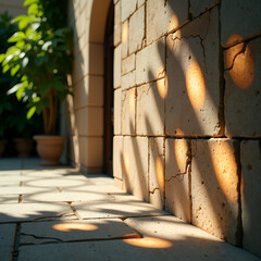 Crescent Eclipse Light on Ancient Stone Wall