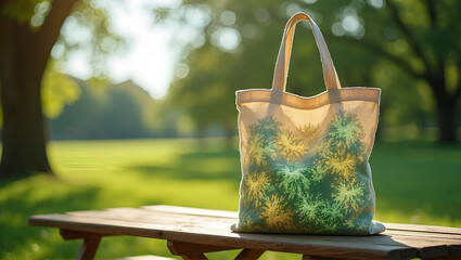 Organic Linen Tote with Bioluminescent Moss Pattern