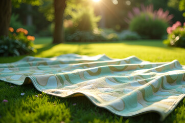 Organic cotton picnic blanket with iridescent botanical pattern