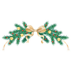 Festive Christmas Garland with Golden Bow and Bells