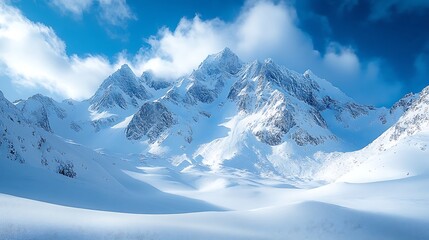 Obraz premium A majestic mountain range covered completely in fresh white snow under sky