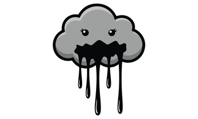 Angry Cloud Art – Dark Dripping Storm Character, Trippy Cartoon