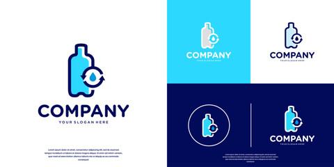 Recycling logo with bottle and water concept, healthy environment symbol, graphic design template.