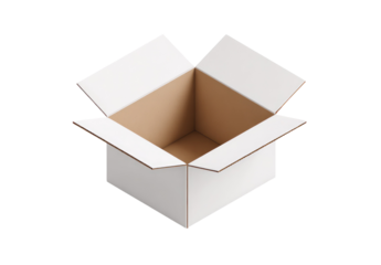 Open white cardboard box, light beige interior