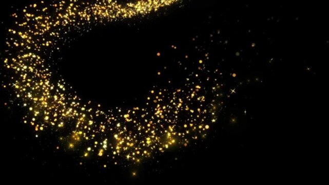 Golden stars and glowing glitter particle light trail wave alpha channel loop animation, gold sparkle isolated motion design element