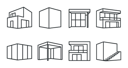Minimalist house outline wallpaper with eight modern box shapes