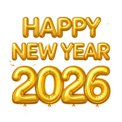 Fototapeta premium Golden New Year 2026 Balloons Celebration on Luxury transparent Background