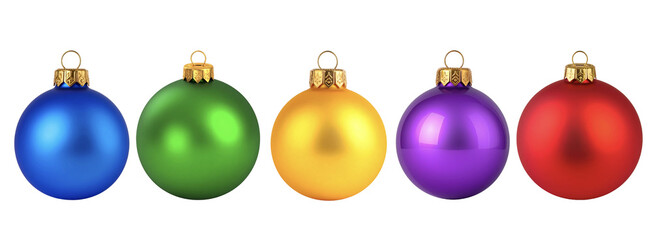Set of 5 Color Christmas Baubles – Blue Green Gold Purple Red – Isolated PNGs