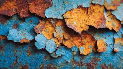 錆びた金属と剥がれた塗装の質感マクロ写真