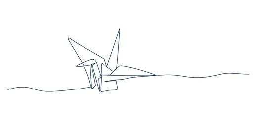 Continuous one line drawing of origami of crane bird . One line drawing Vector illustration of origami. Japanese art concept line art. Editable outline. 