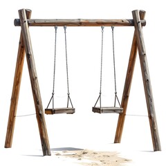 Wooden swing set, two swings, simple design