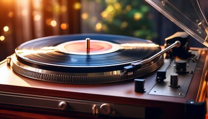 vintage vinyl record player close up capturing the nostalgic sound of music and analog technology