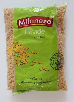 Milaneza Pevide Risone package photographed in Norwich, England: Portuguese pasta product on white background, October 19 2025