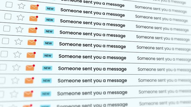 Message notification and email list display animation isolated on white background