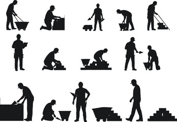 Construction, Workers, Silhouette, Concrete, Masonry, Bricks, Wheelbarrow, Trowel, Shovel, Labor, Tools, Site, Assembly, Technician, Manual, Framework, Equipment, Operation, Materials, Task