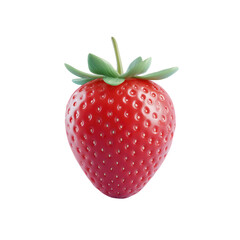Close-up of a single, vibrant red strawberry.  Fresh, glossy skin with prominent seeds.  Green leaves at the top