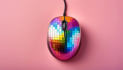 colorful disco themed computer mouse against a pink pastel background