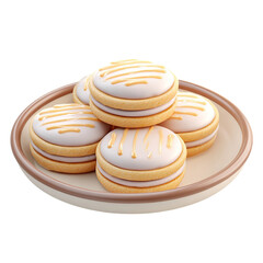 3D rendered vanilla sandwich cookies on a plate with isolated.