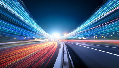 abstract speeding car light trails on highway at night modern transportation and urban mobility