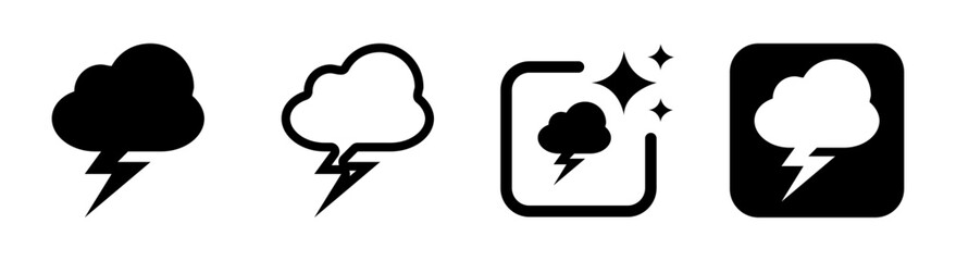 Vector illustration of a thunder cloud icon with lightning bolt symbol representing heavy weather in a modern style, perfect for forecast graphics, transparent PNG elements, and digital storm visuals