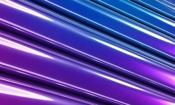 Abstract Blue Purple Metallic Tubes with Light Reflections background Seamless looping 4k video.