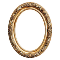 Ornate gold oval frame.  Empty picture frame with detailed, carved, gold-toned border
