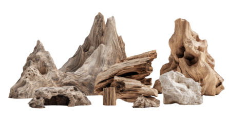 Driftwood and stone pieces, various shapes and sizes