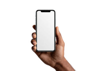 A hand holds a smartphone with a blank screen (3)