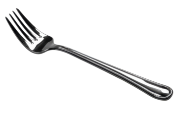 Shiny silver fork perfect for culinary blogs and restaurant menus design needs on transparent background