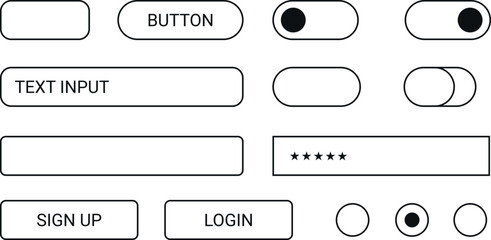 Flat outline vector set of mobile UI wireframe components vector