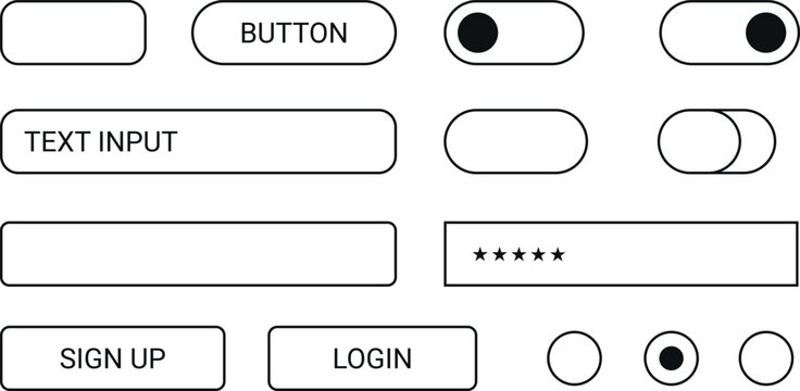 Flat outline vector set of mobile UI wireframe components vector