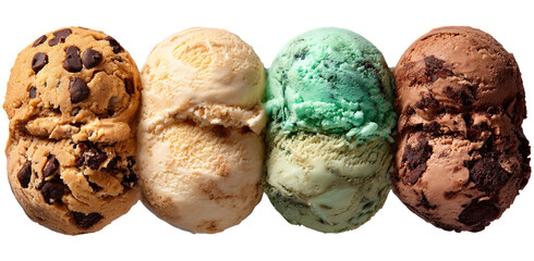Four scoops of assorted ice cream